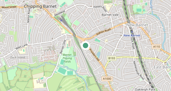 Map of the area around Barnet (London) driving test centre, EN5 1AD