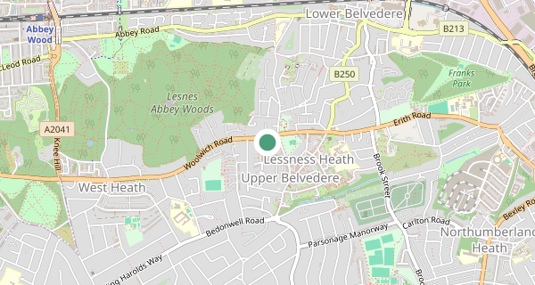 Map of the area around Belvedere (London) driving test centre, DA17 5EE