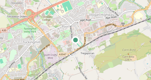 Map of the area around Camborne driving test centre, TR15 3QS