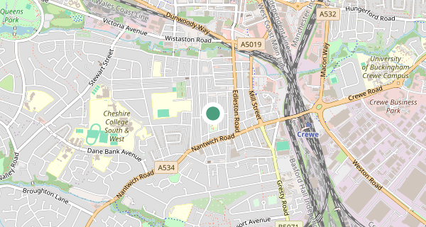 Map of the area around Crewe driving test centre, CW2 7LL