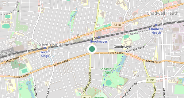 Map of the area around Goodmayes (London) driving test centre, IG3 9UZ