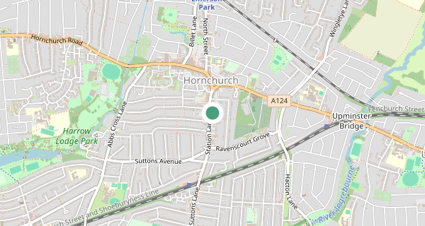 Map of the area around Hornchurch (London) driving test centre, RM12 6JX