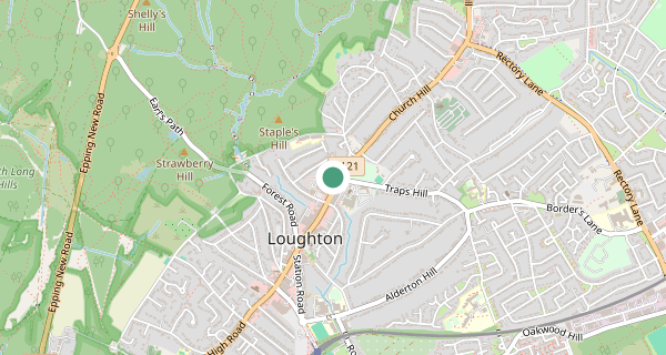 Map of the area around Loughton (London) driving test centre, IG10 1RB