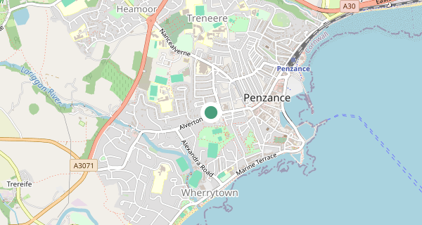 Map of the area around Penzance driving test centre, TR18 4JH