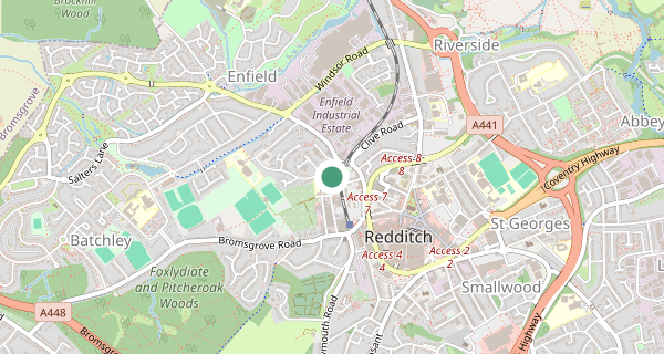 Map of the area around Redditch driving test centre, B97 6HJ