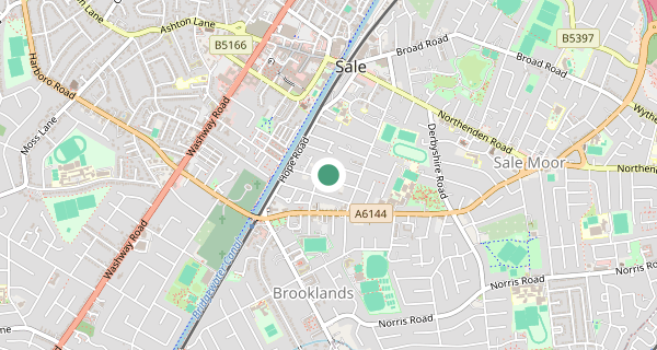 Map of the area around Sale (Manchester) driving test centre, M33 7ER