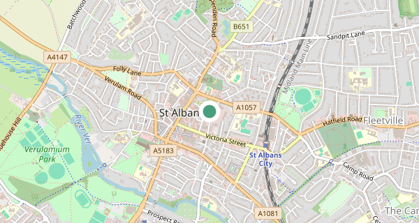 Map of the area around St Albans driving test centre, AL1 3JX