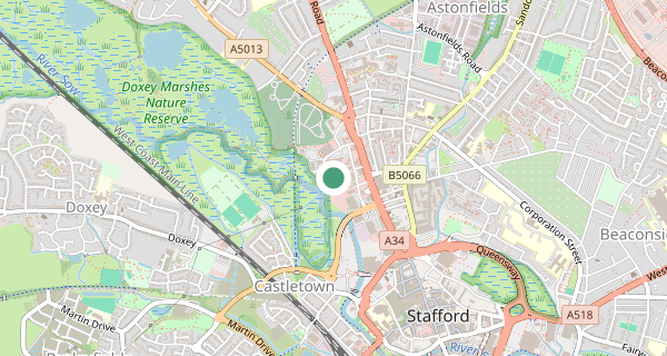 Map of the area around Stafford driving test centre, ST16 2RF