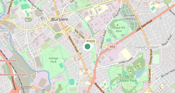 Map of the area around Stoke on Trent (Cobridge) driving test centre, ST6 2HE
