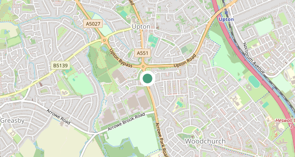 Map of the area around Upton driving test centre, CH49 0UF