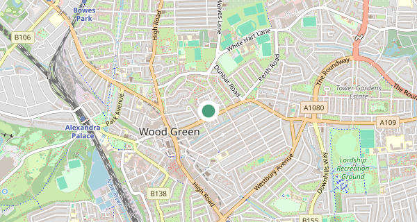 Map of the area around Wood Green (London) driving test centre, N22 5LF
