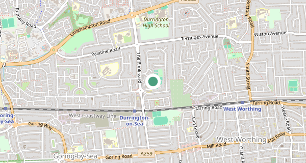 Map of the area around Worthing driving test centre, BN13 1NP